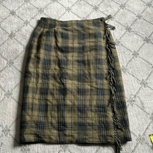 Liz Claiborne Plaid Wrap Skirt in Olive and Navy